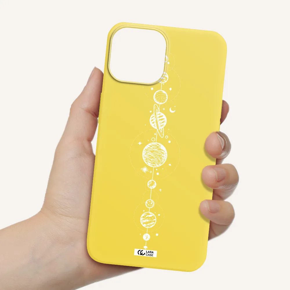 Solar System Line Art Apple iPhone 13 mini Silicone canary yellow Case