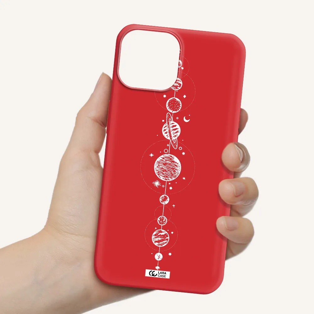Solar System Line Art Apple iPhone 13 mini Silicone Imperial Red Case