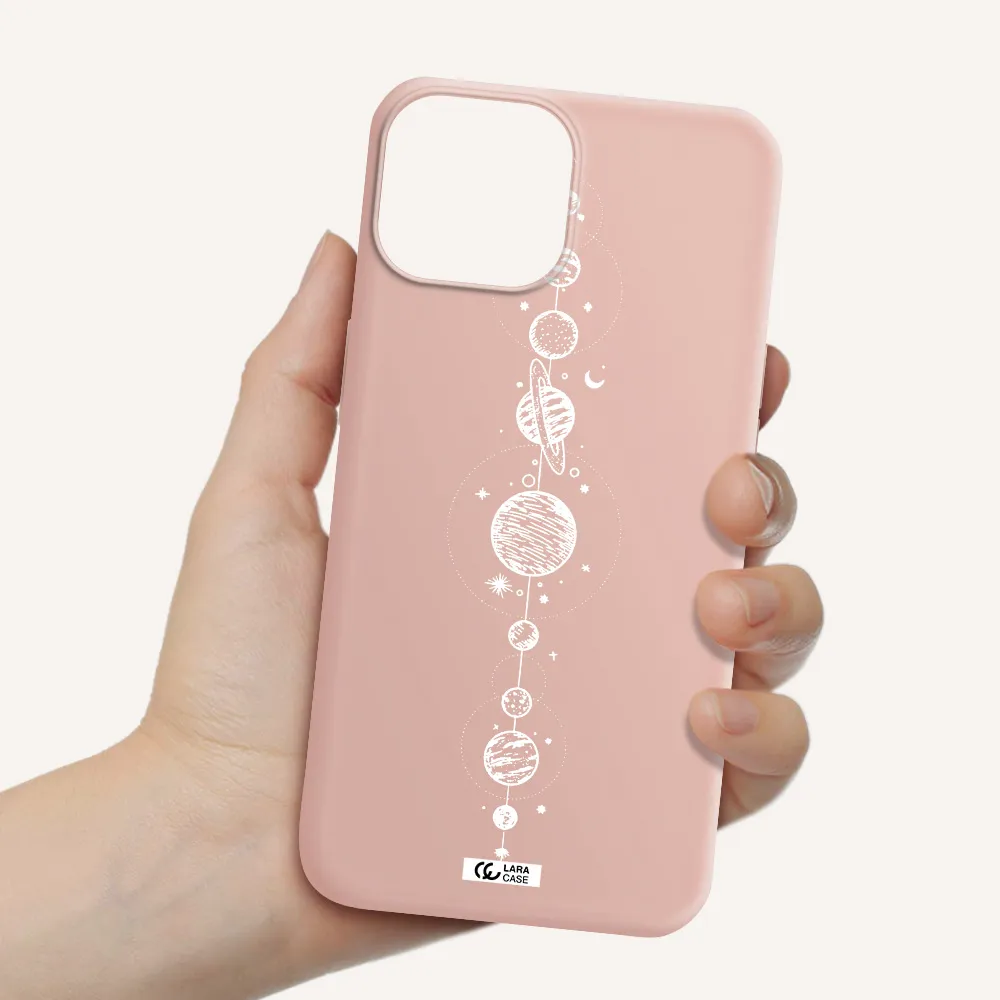 Solar System Line Art Apple iPhone 13 mini Silicone pastel pink Case