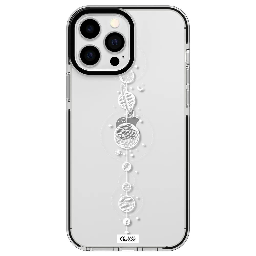 Solar System Line Art Apple iPhone 13 Pro Max impact black border Case