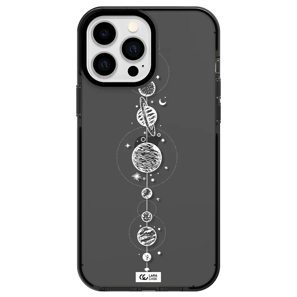 Solar System Line Art Apple iPhone 13 Pro Max impact Smoke Black Case