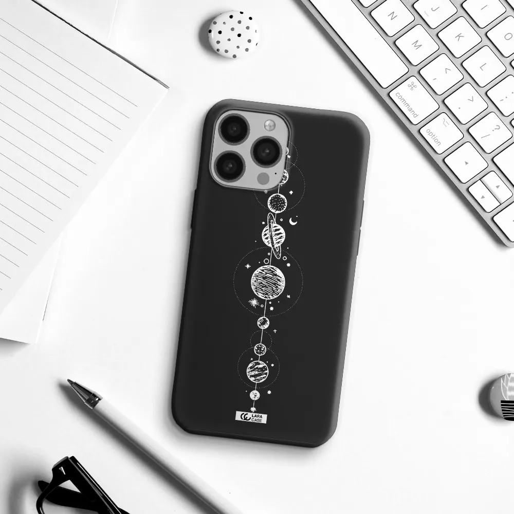 Solar System Line Art Apple iPhone 13 Pro Max Silicone black Case