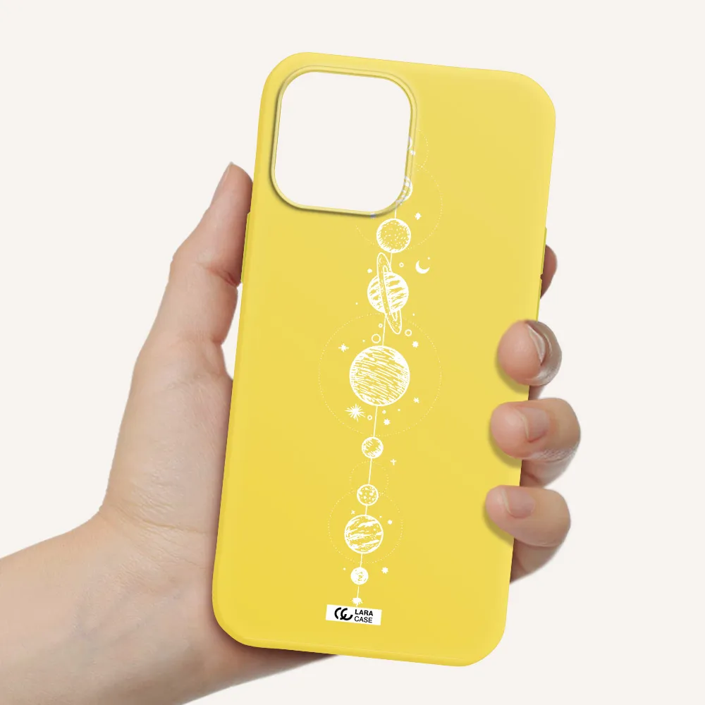 Solar System Line Art Apple iPhone 13 Pro Max Silicone canary yellow Case
