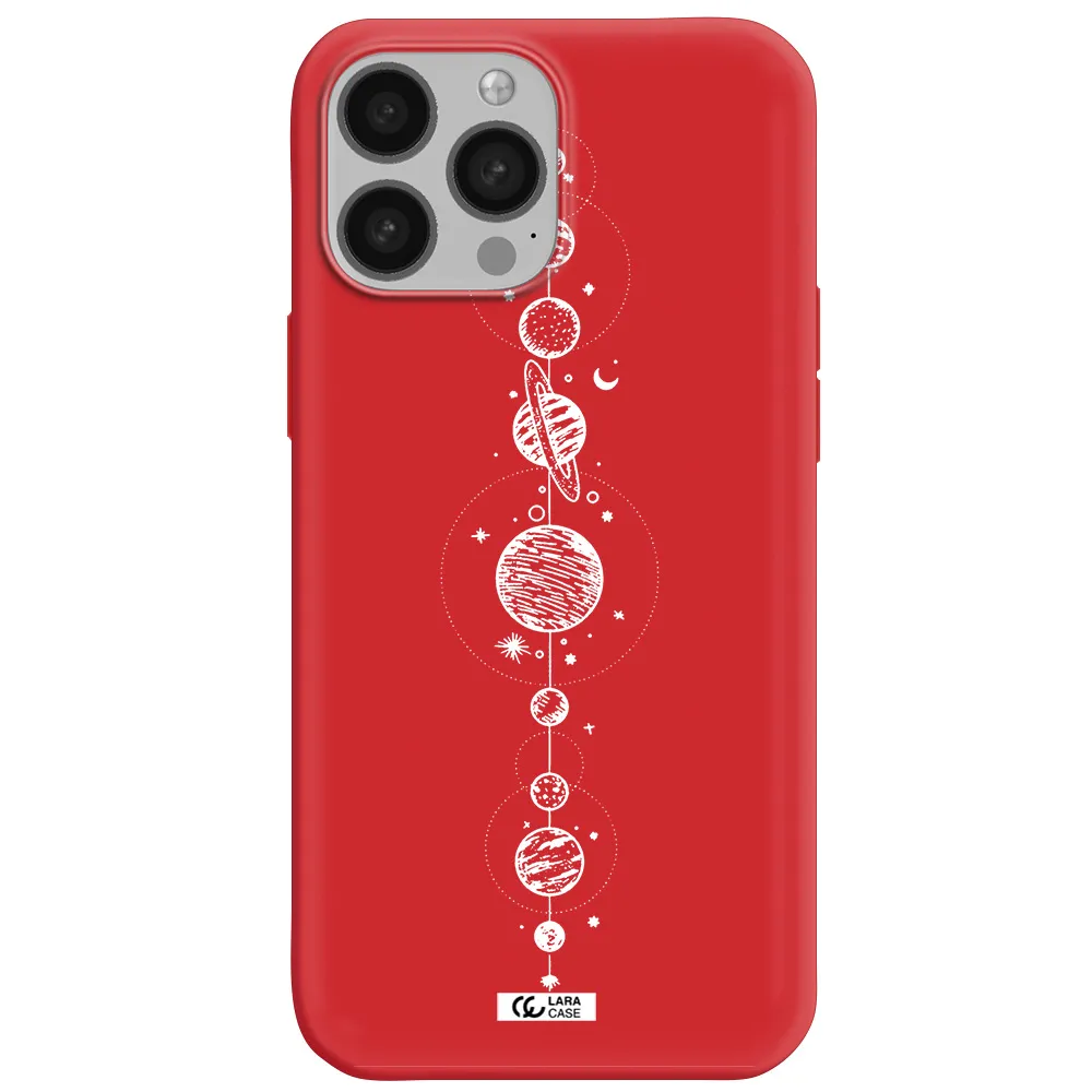 Solar System Line Art Apple iPhone 13 Pro Max Silicone Imperial Red Case