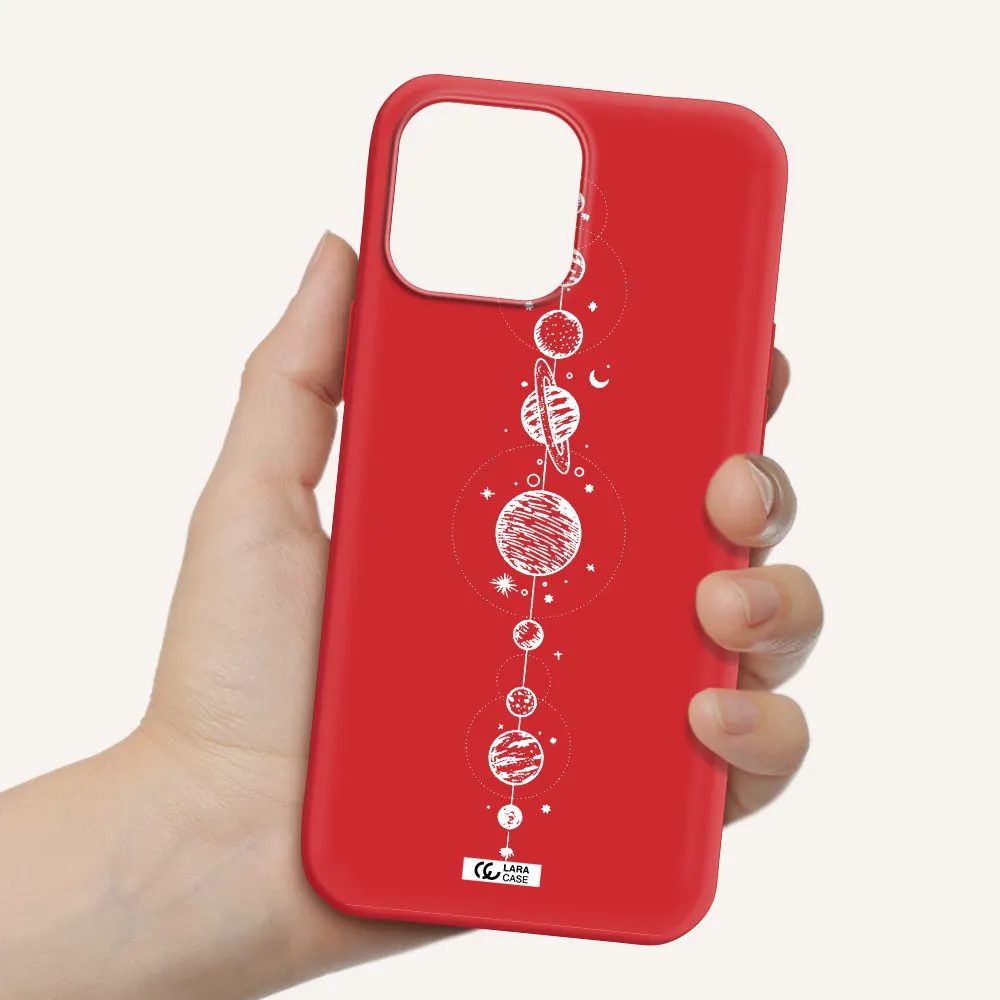Solar System Line Art Apple iPhone 13 Pro Max Silicone Imperial Red Case