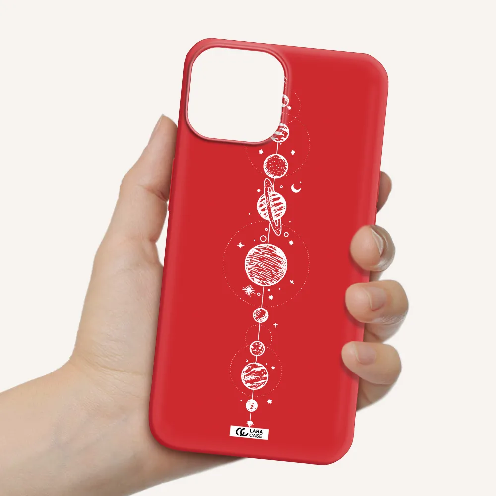Solar System Line Art Apple iPhone 13 Silicone Imperial Red Case