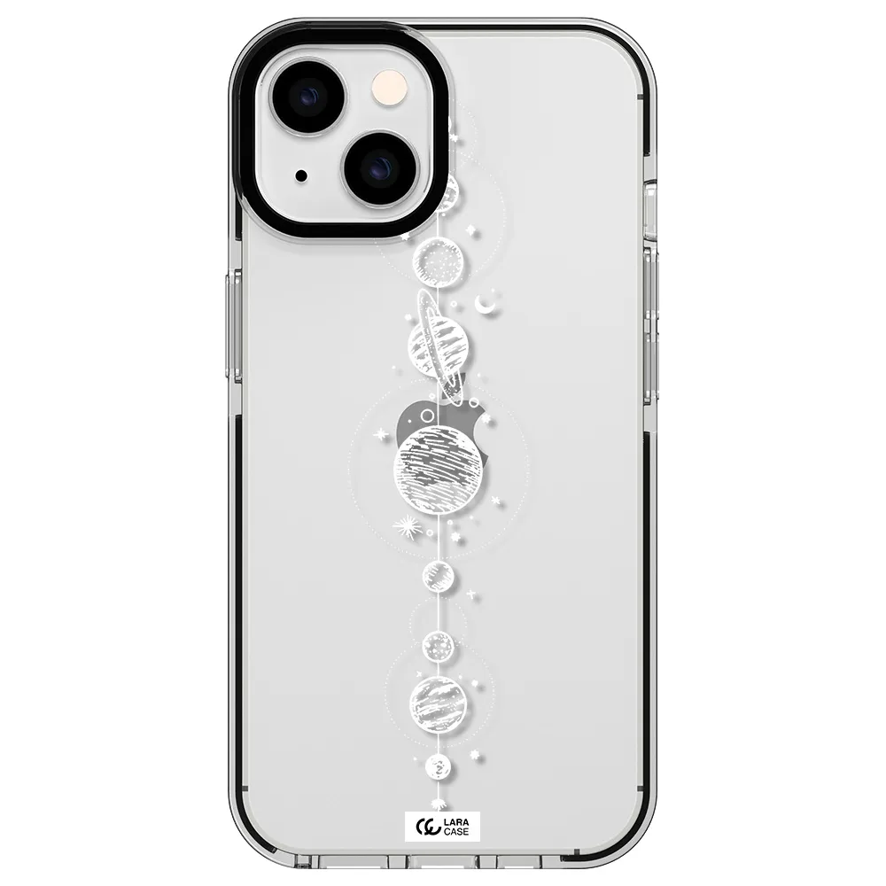 Solar System Line Art Apple iPhone 14 impact black border Case