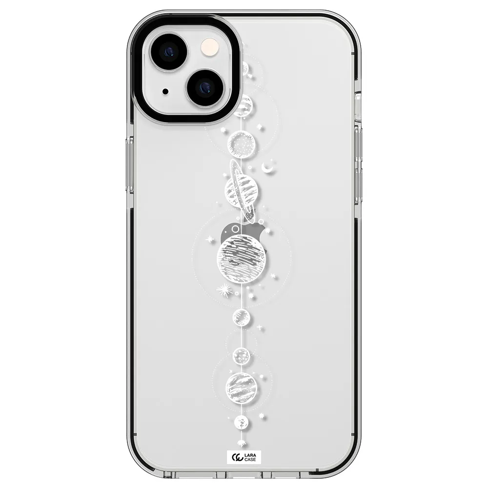 Solar System Line Art Apple iPhone 14 plus impact black border Case