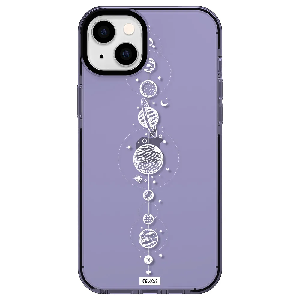 Solar System Line Art Apple iPhone 14 plus impact Lilac Case