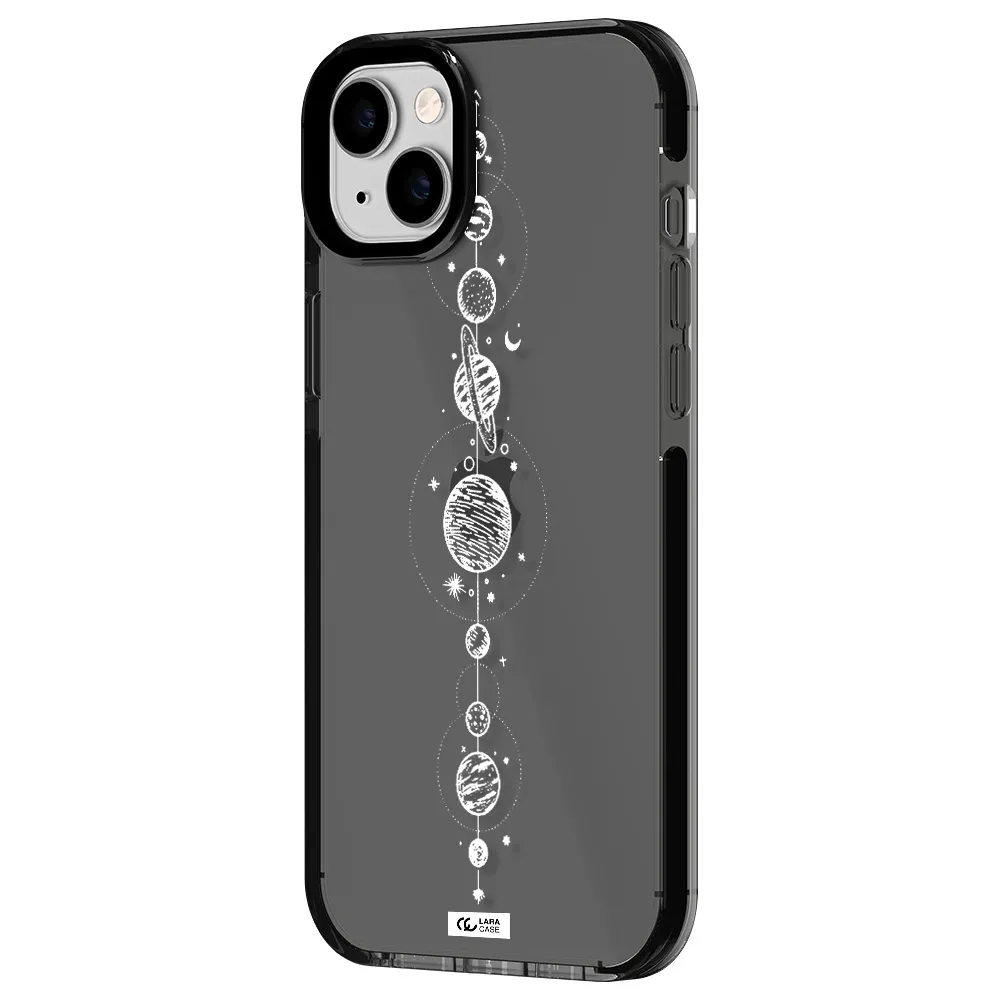 Solar System Line Art Apple iPhone 14 plus impact Smoke Black Case
