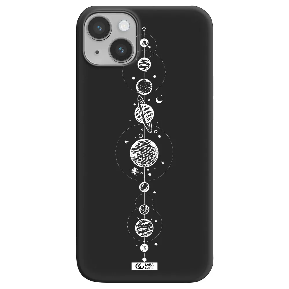 Solar System Line Art Apple iPhone 14 plus Silicone black Case