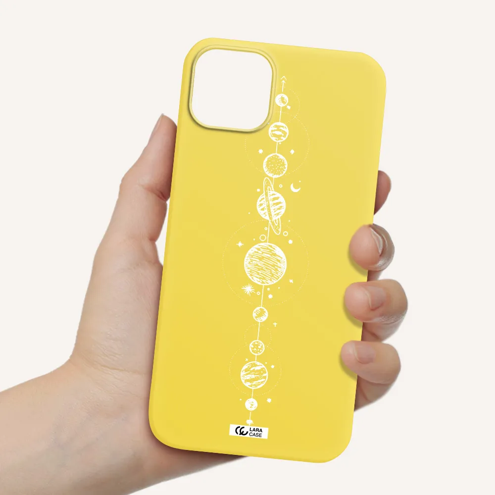 Solar System Line Art Apple iPhone 14 plus Silicone canary yellow Case