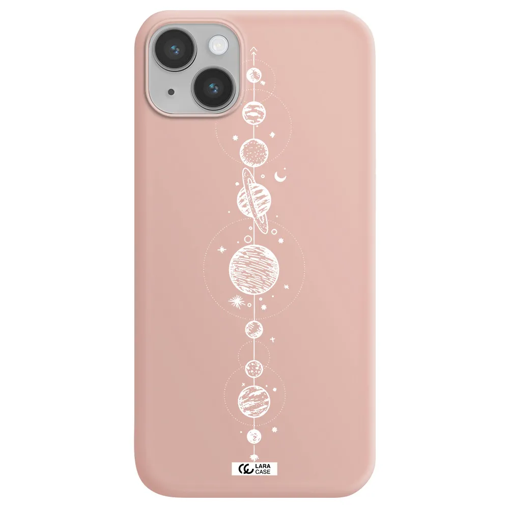 Solar System Line Art Apple iPhone 14 plus Silicone pastel pink Case