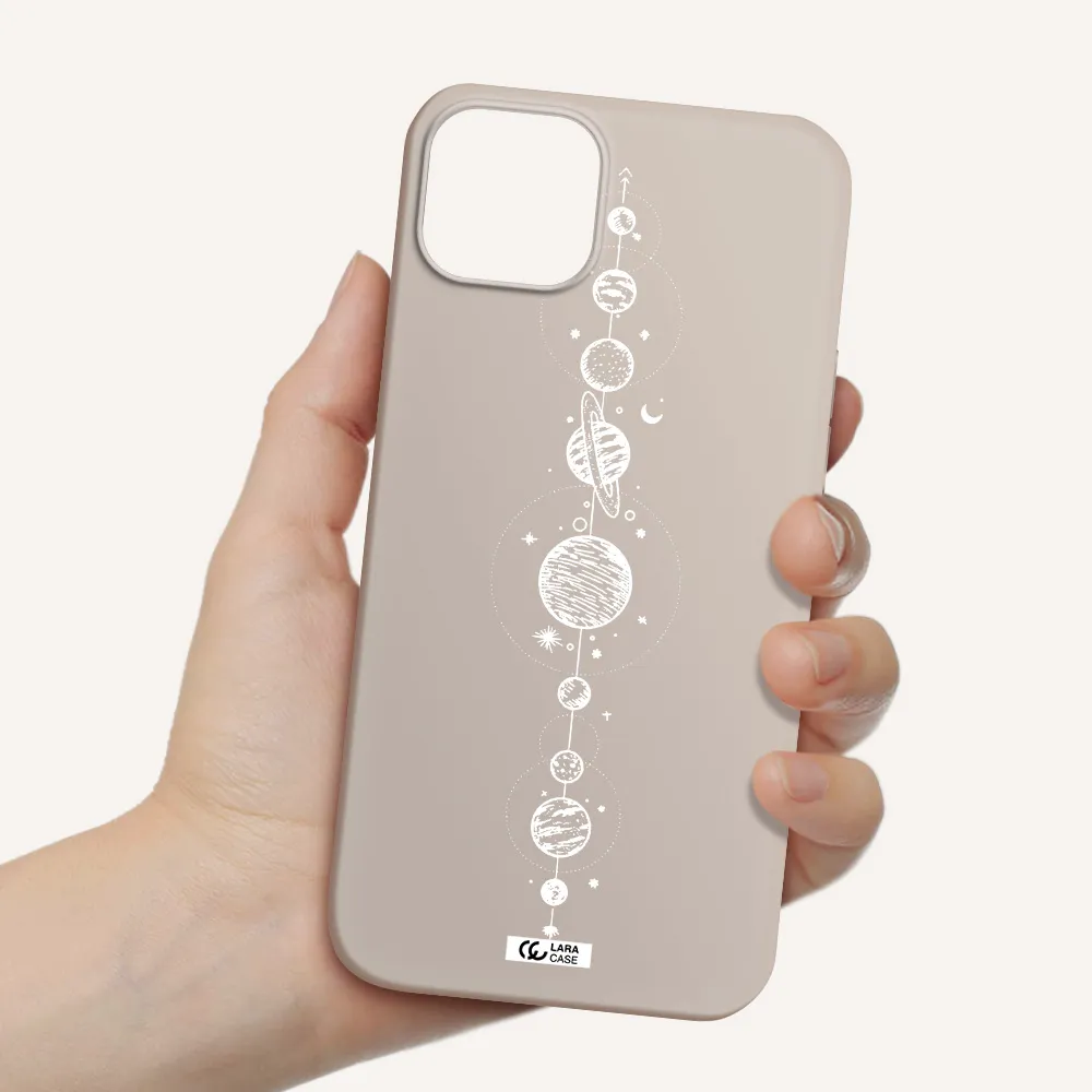 Solar System Line Art Apple iPhone 14 plus Silicone Stone Case
