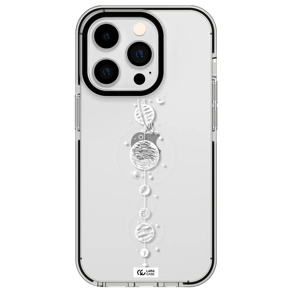Solar System Line Art Apple iPhone 14 pro impact black border Case