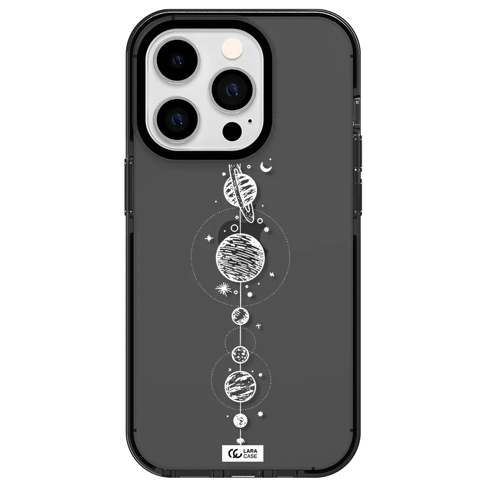 Solar System Line Art Apple iPhone 14 pro impact Smoke Black Case