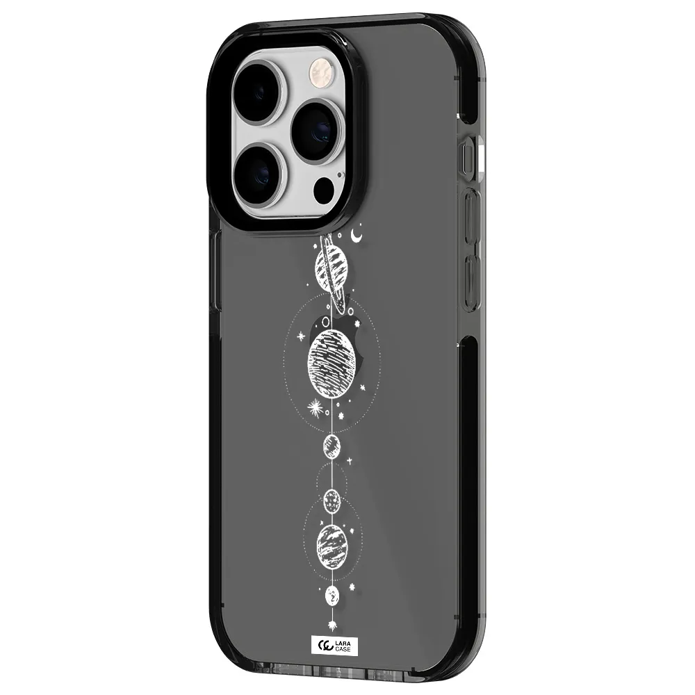 Solar System Line Art Apple iPhone 14 pro impact Smoke Black Case
