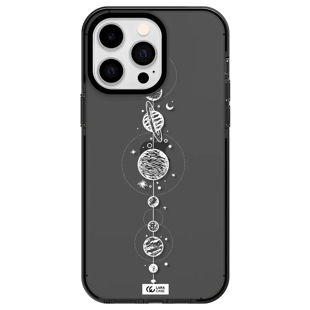Solar System Line Art Apple iPhone 14 pro max impact Smoke Black Case