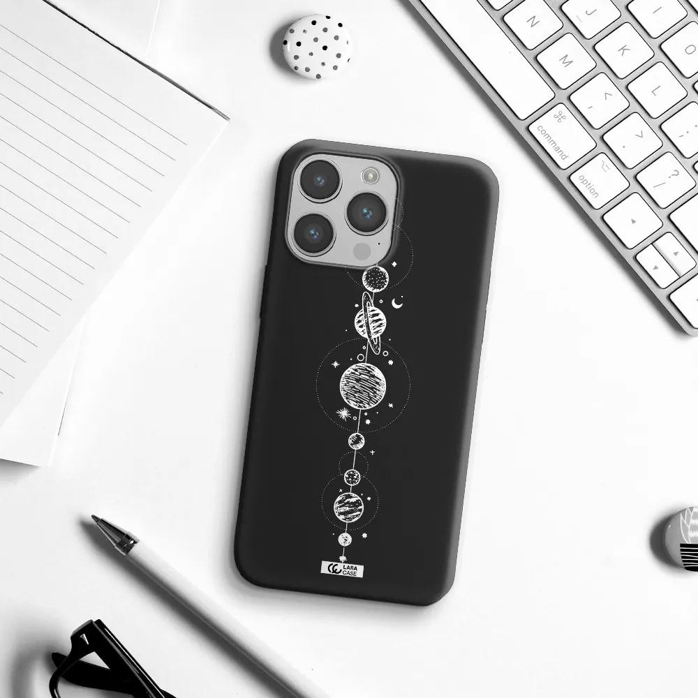 Solar System Line Art Apple iPhone 14 pro max Silicone black Case