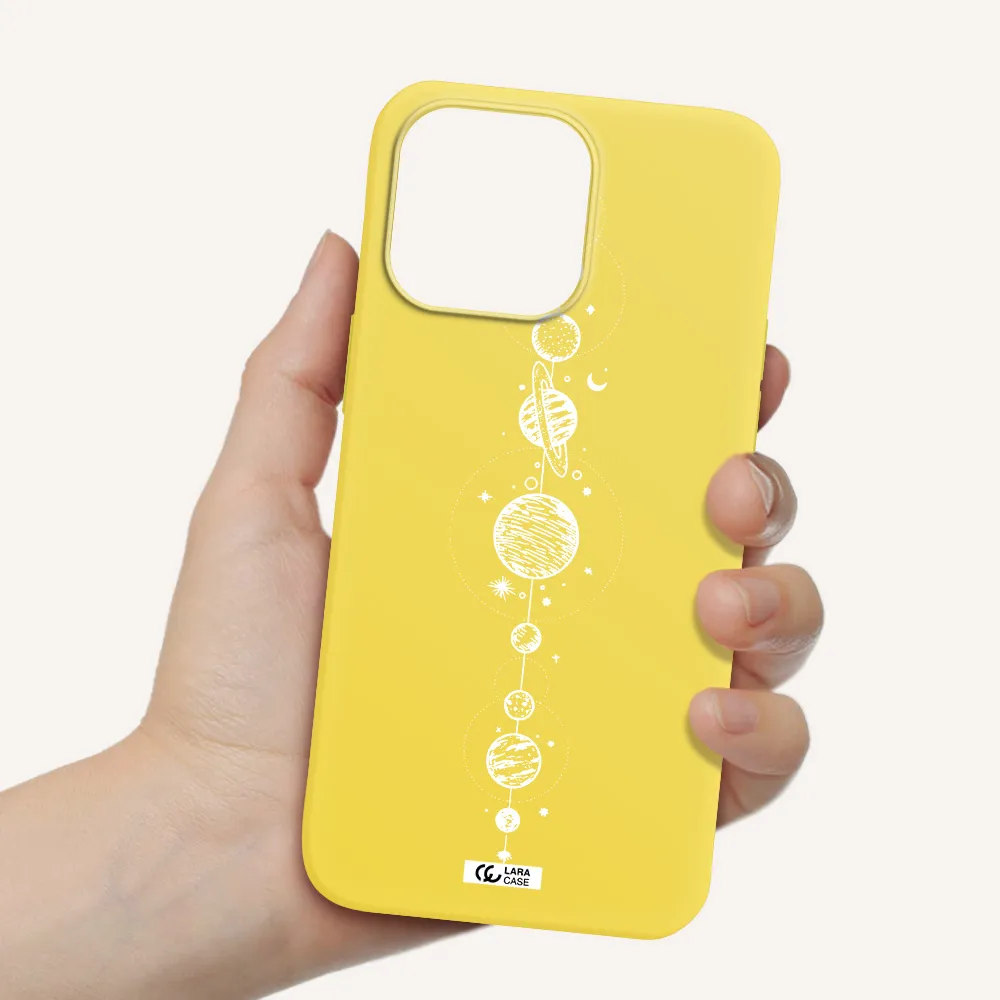 Solar System Line Art Apple iPhone 14 pro Silicone canary yellow Case