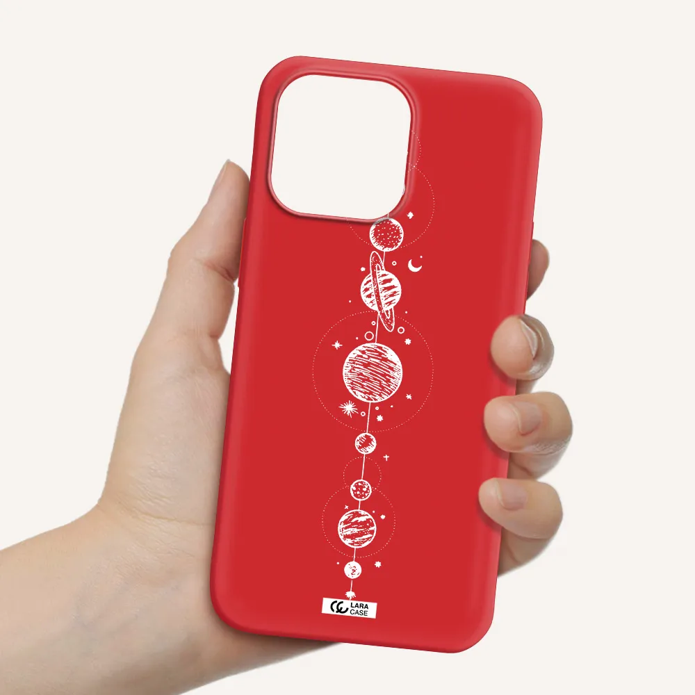 Solar System Line Art Apple iPhone 14 pro Silicone Imperial Red Case