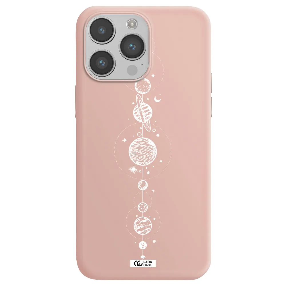 Solar System Line Art Apple iPhone 14 pro Silicone pastel pink Case