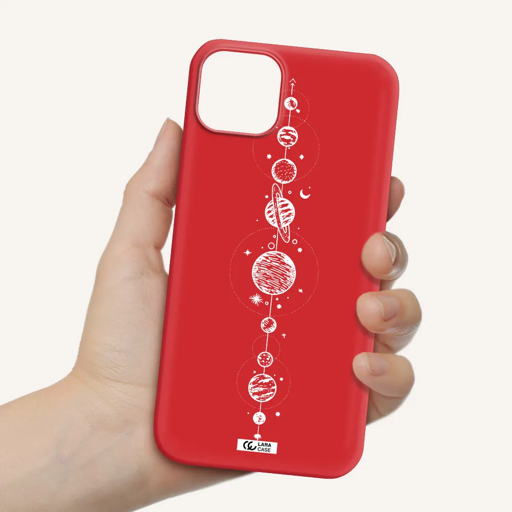 Solar System Line Art Apple iPhone 14 Silicone Imperial Red Case