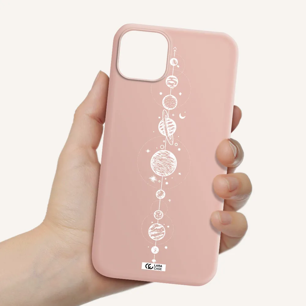 Solar System Line Art Apple iPhone 14 Silicone pastel pink Case