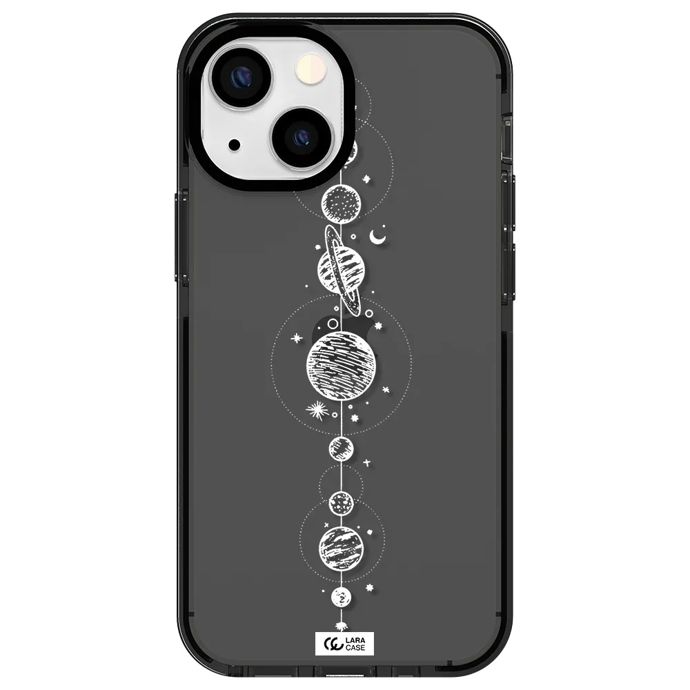 Solar System Line Art Apple iPhone 15 impact Smoke Black Case