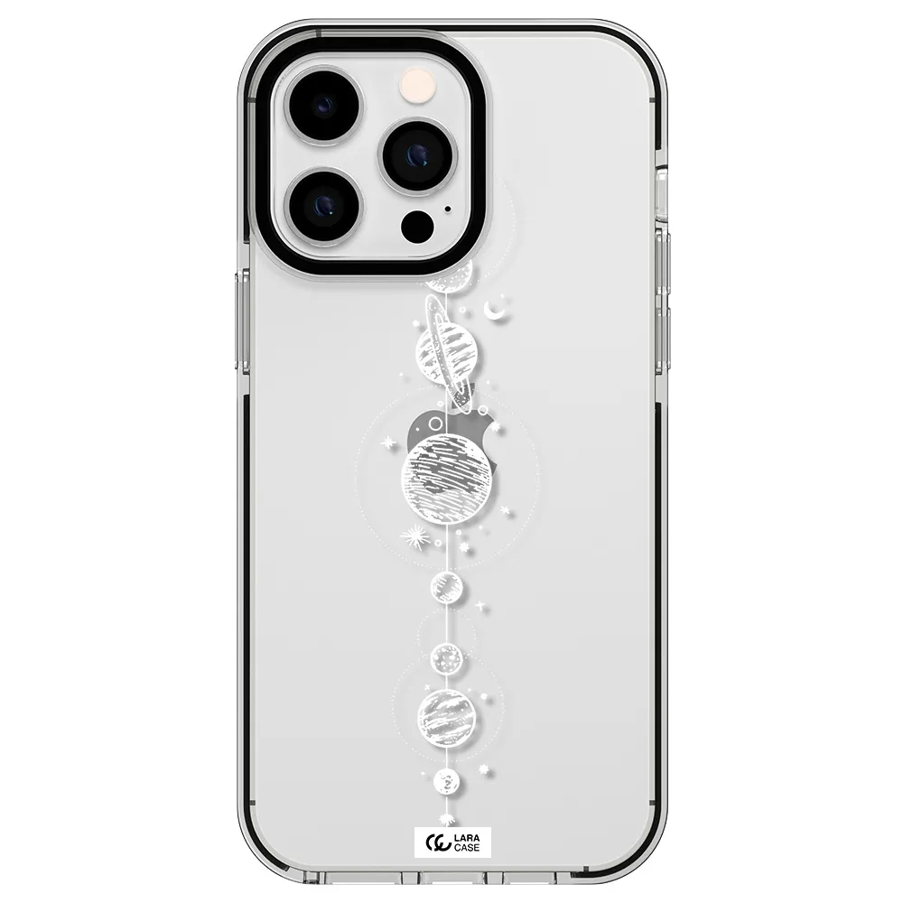Solar System Line Art Apple iPhone 15 Pro impact black border Case