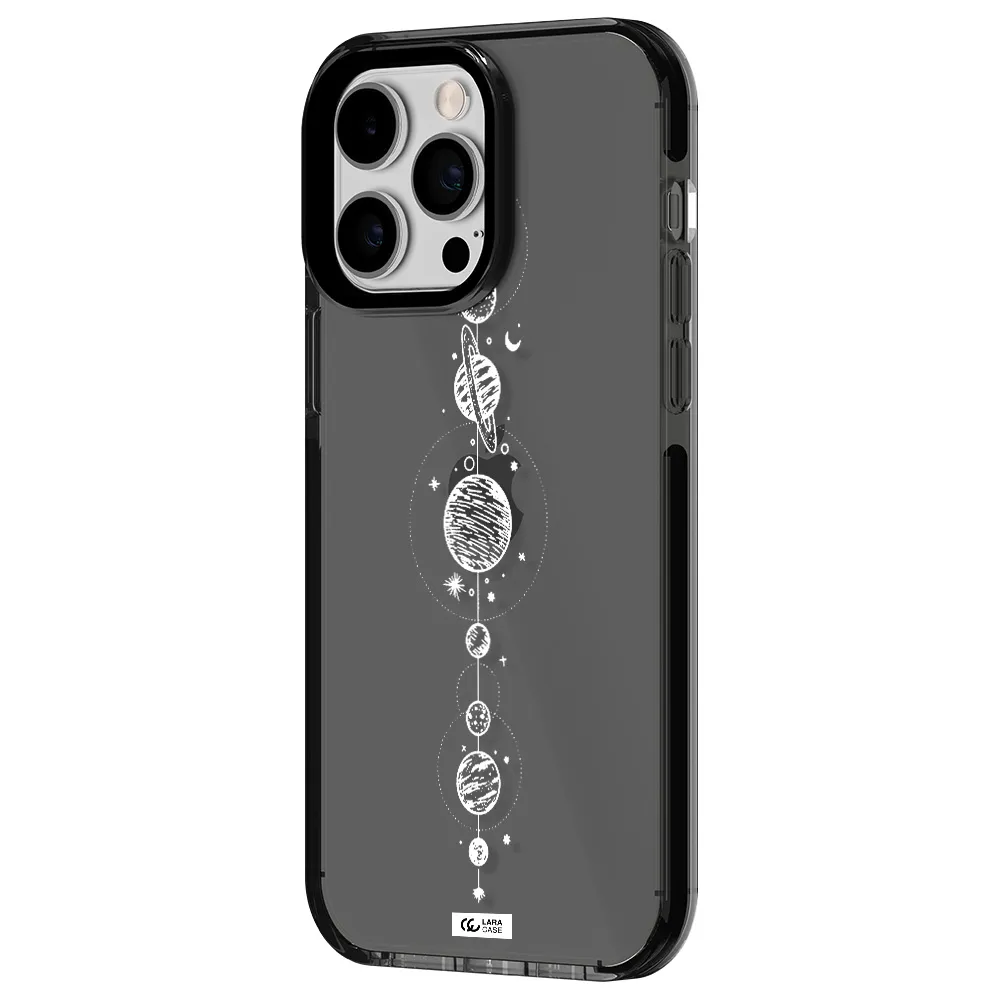 Solar System Line Art Apple iPhone 15 Pro impact Smoke Black Case