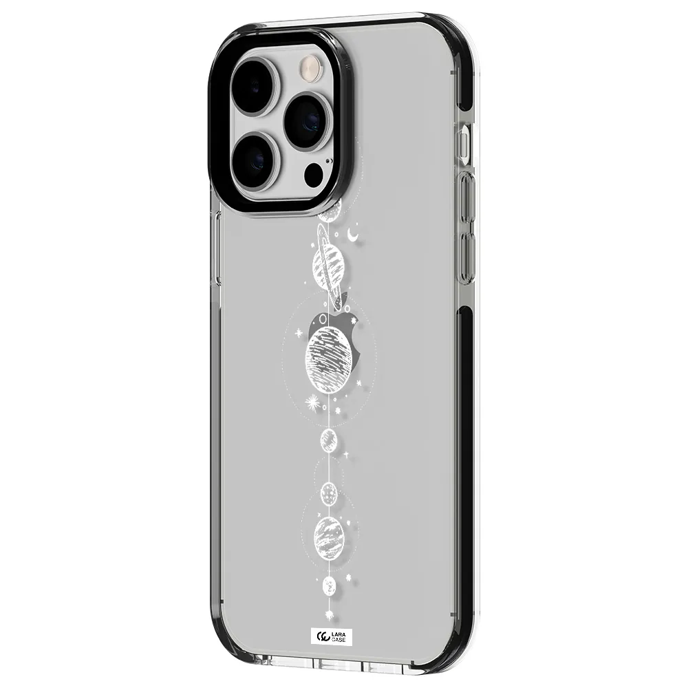 Solar System Line Art Apple iPhone 15 Pro Max impact black border Case