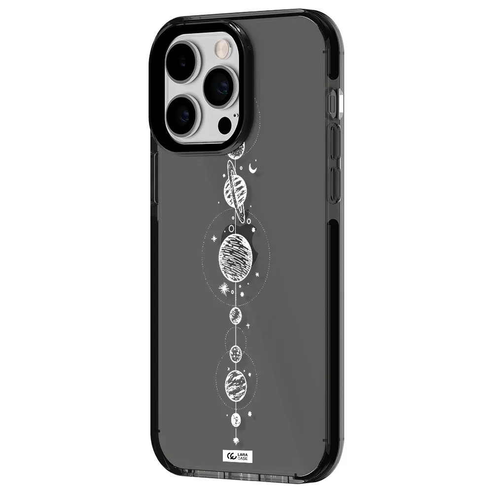 Solar System Line Art Apple iPhone 15 Pro Max impact Smoke Black Case