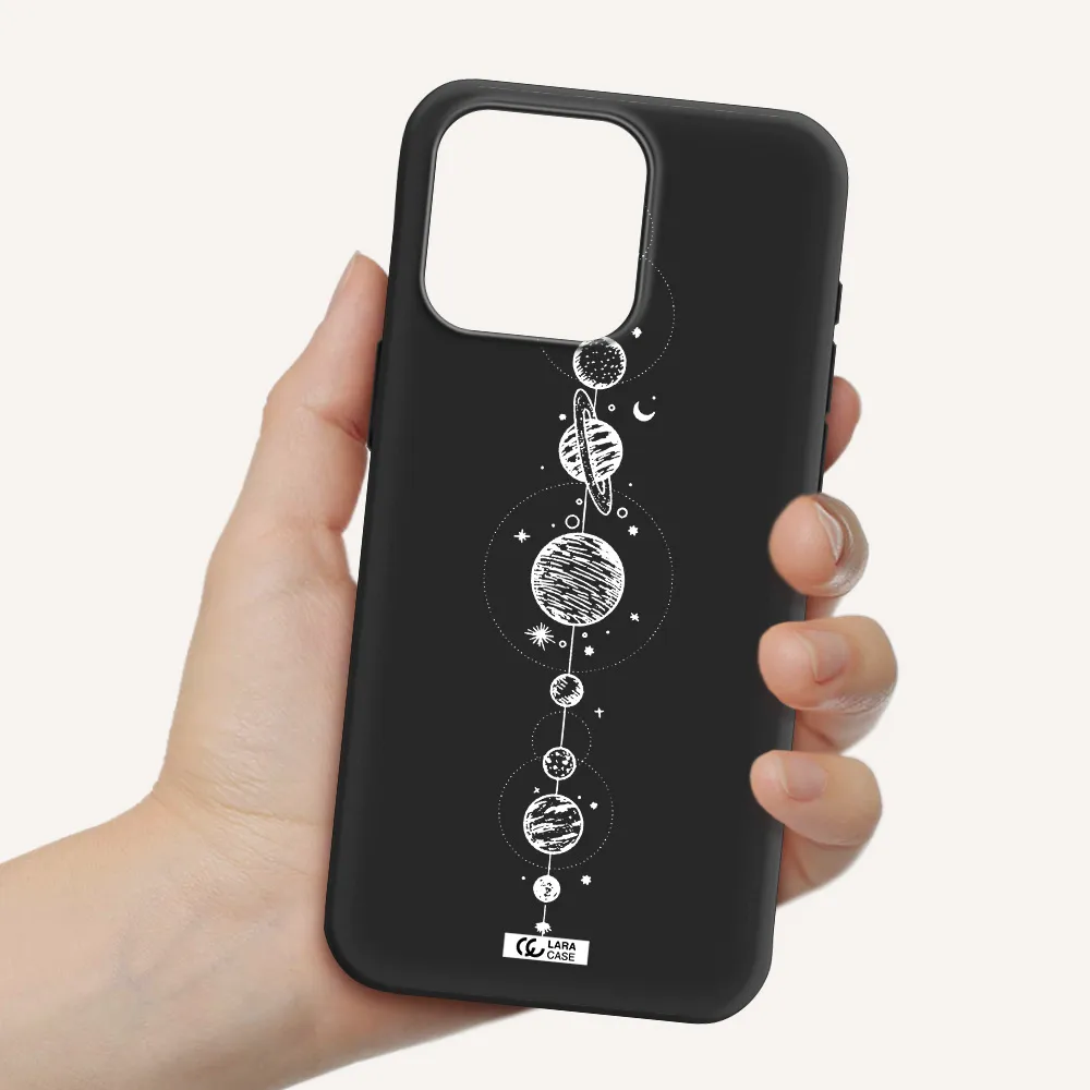 Solar System Line Art Apple Iphone 15 Pro max Silicone black Case
