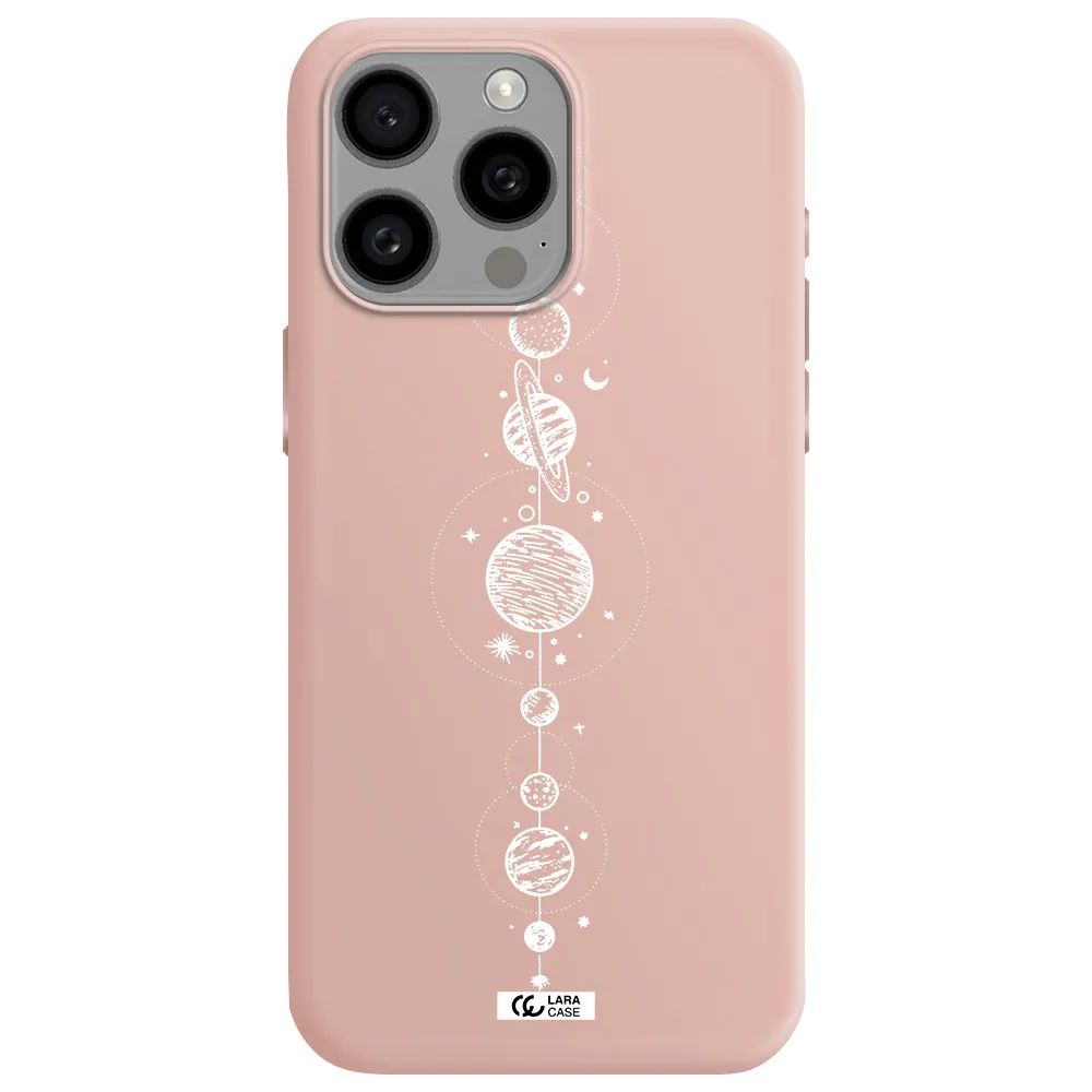 Solar System Line Art Apple Iphone 15 Pro max Silicone pastel pink Case