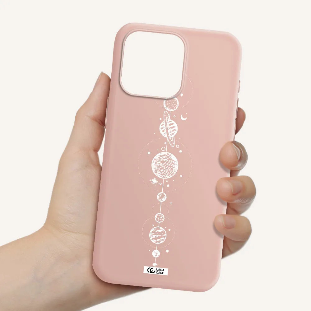 Solar System Line Art Apple Iphone 15 Pro max Silicone pastel pink Case