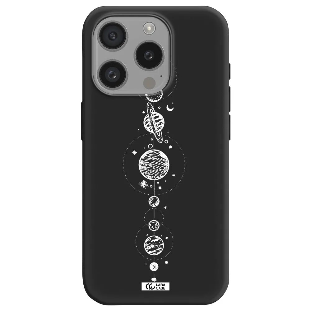 Solar System Line Art Apple Iphone 15 Pro Silicone Black Case