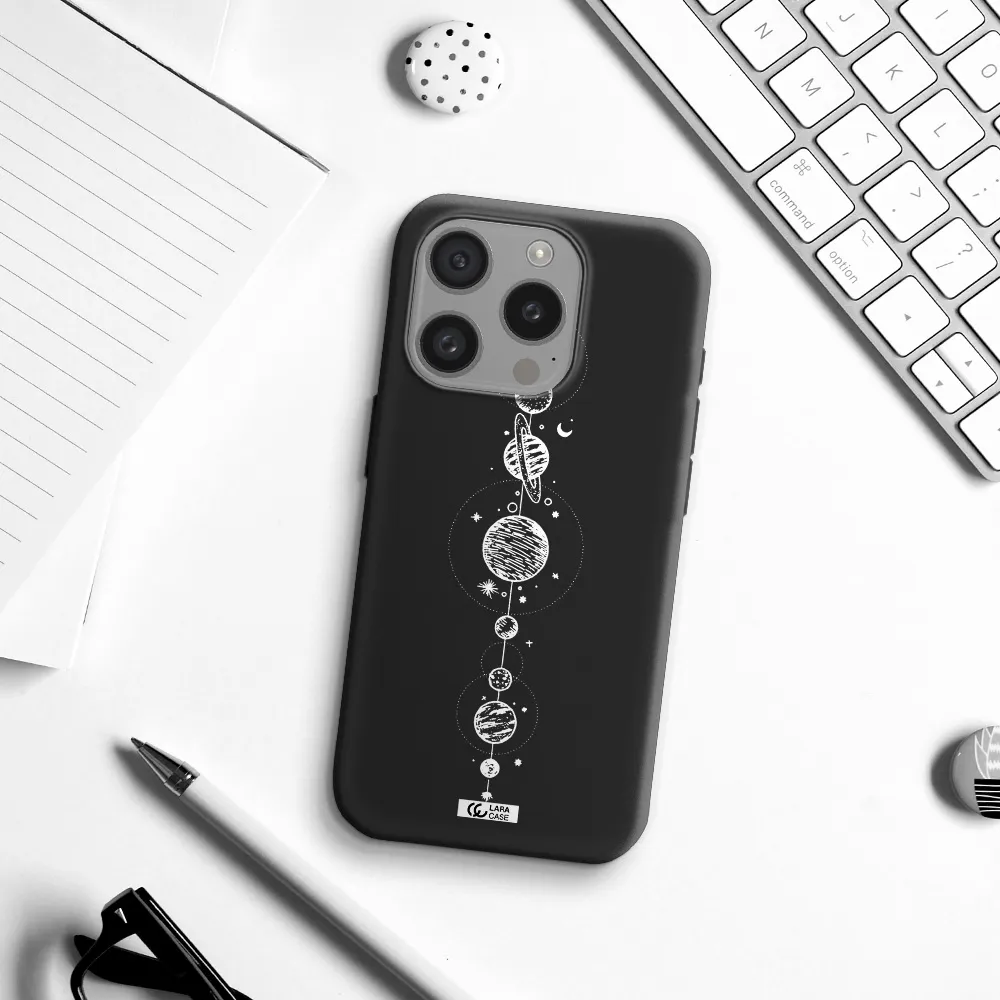 Solar System Line Art Apple Iphone 15 Pro Silicone Black Case