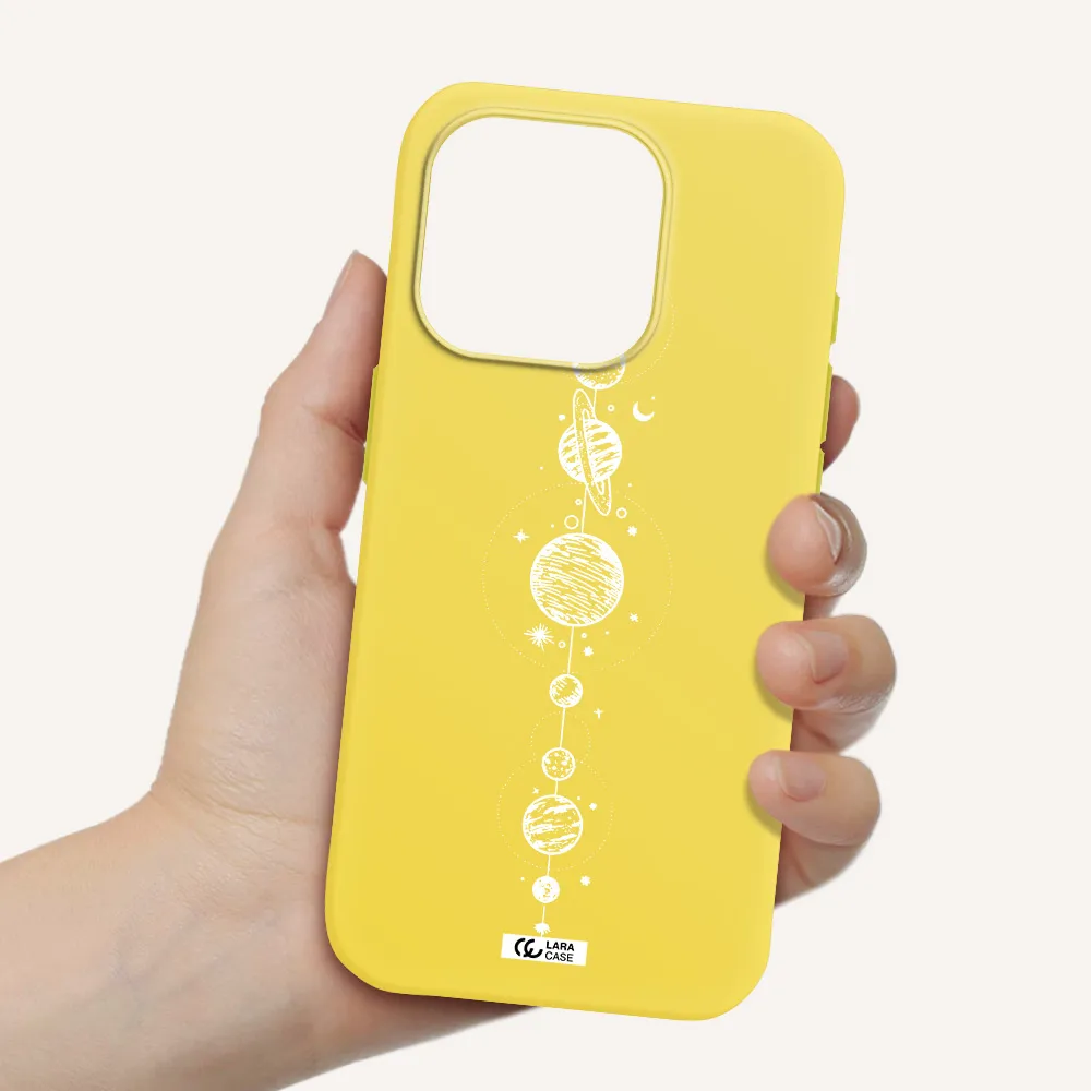 Solar System Line Art Apple Iphone 15 Pro Silicone Canary Yellow Case