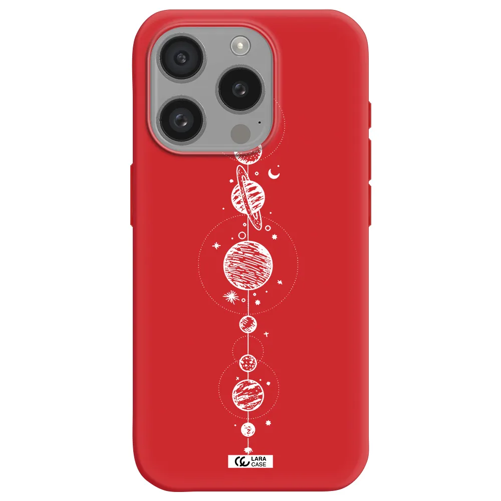 Solar System Line Art Apple Iphone 15 Pro Silicone Imperial Red Case