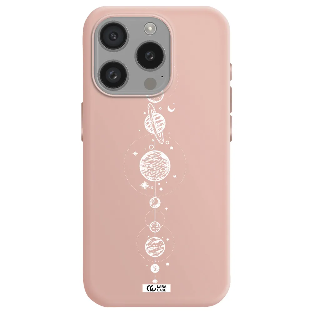 Solar System Line Art Apple Iphone 15 Pro Silicone Pastel Pink Case