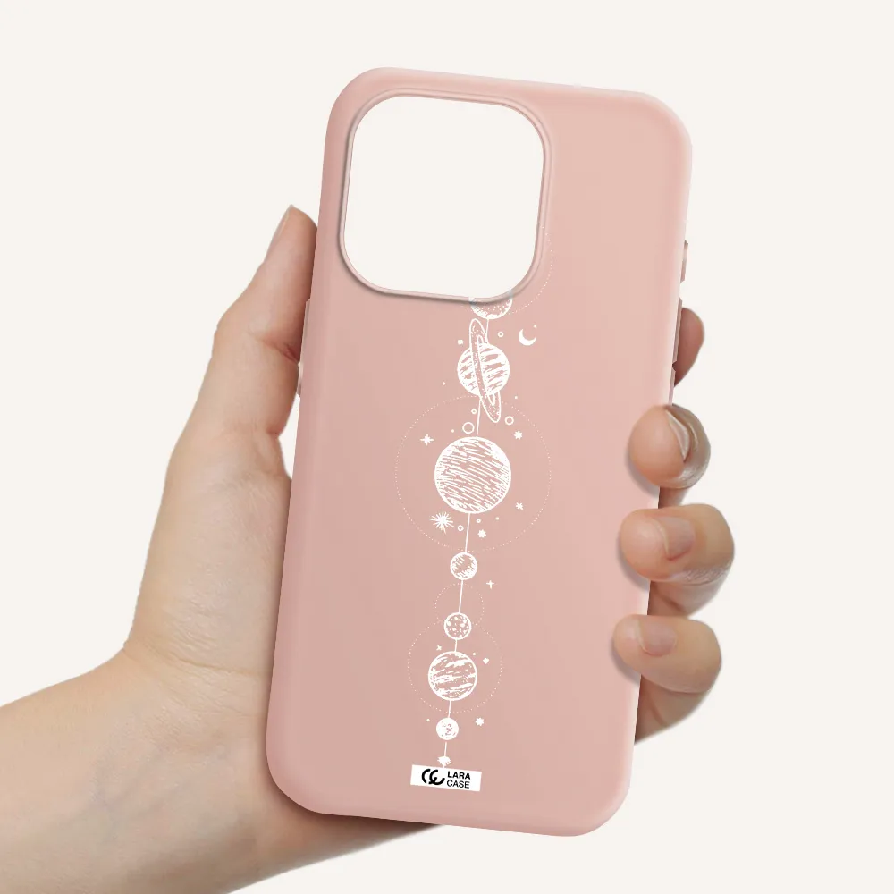 Solar System Line Art Apple Iphone 15 Pro Silicone Pastel Pink Case