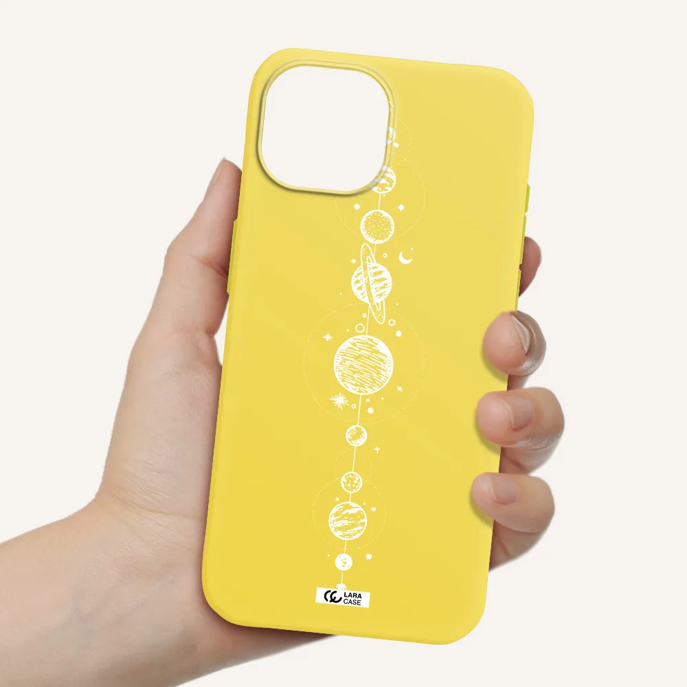 Solar System Line Art Apple iPhone 15 Silicone canary yellow Case