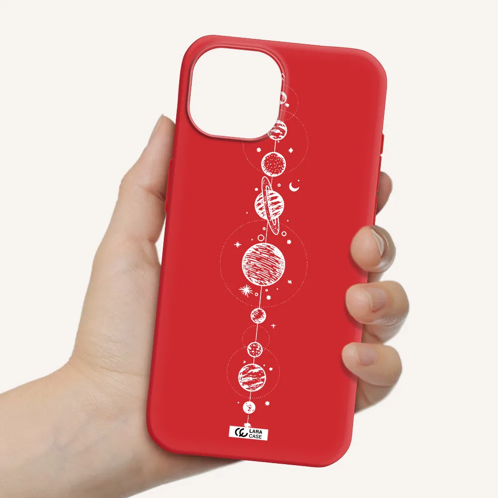 Solar System Line Art Apple Iphone 15 Silicone Imperial Red Case