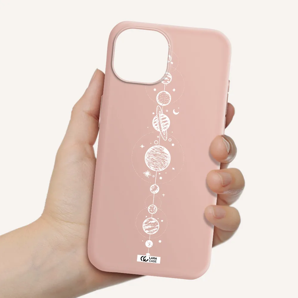 Solar System Line Art Apple Iphone 15 Silicone Pastel Pink Case