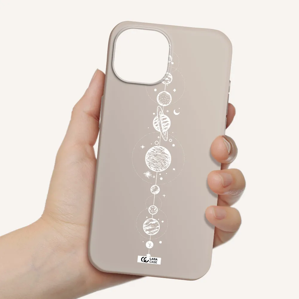 Solar System Line Art Apple iPhone 15 Silicone Stone Case