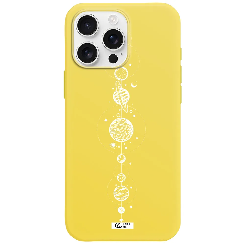 Solar System Line Art Apple Iphone 16 Pro Max Silicone Canary Yellow Case