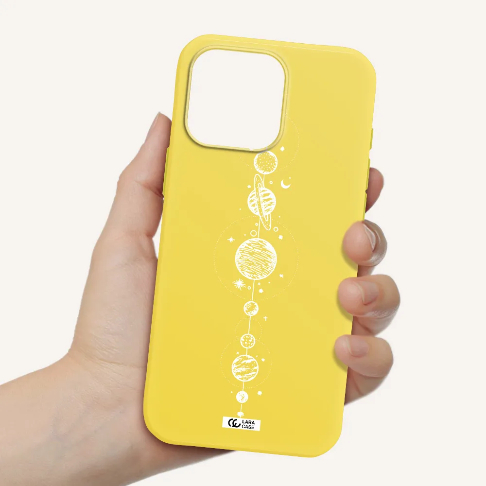 Solar System Line Art Apple Iphone 16 Pro Max Silicone Canary Yellow Case