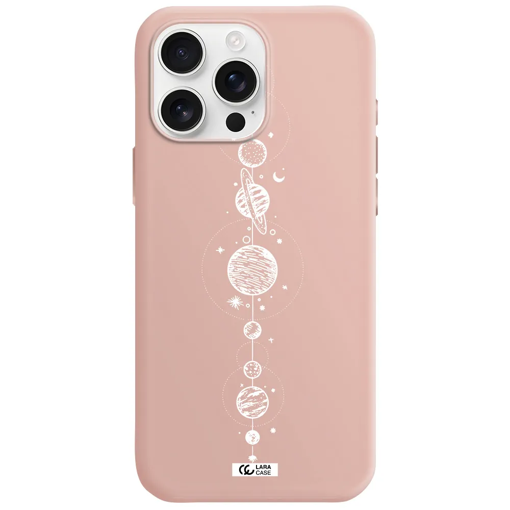 Solar System Line Art Apple Iphone 16 Pro Max Silicone Pastel Pink Case