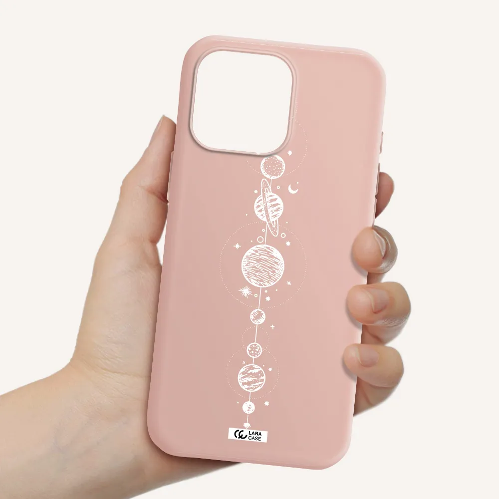 Solar System Line Art Apple Iphone 16 Pro Max Silicone Pastel Pink Case